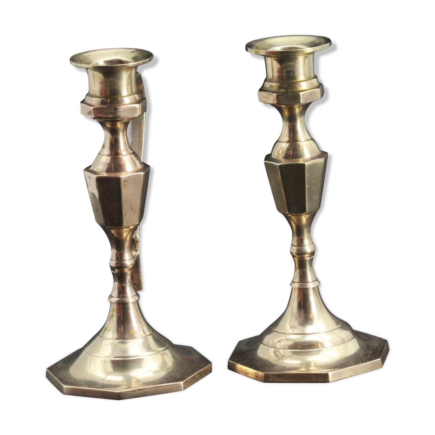 Old pair of brass candle holders