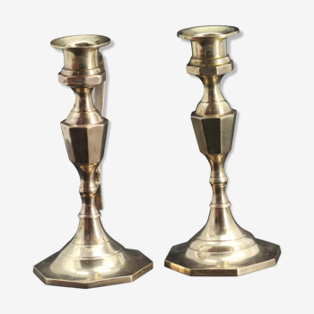 Old pair of brass candle holders