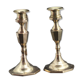 Old pair of brass candle holders