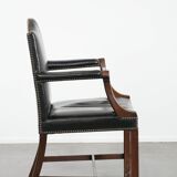 Wooden and black cow leather antique English Gainsborough side/desk/chair