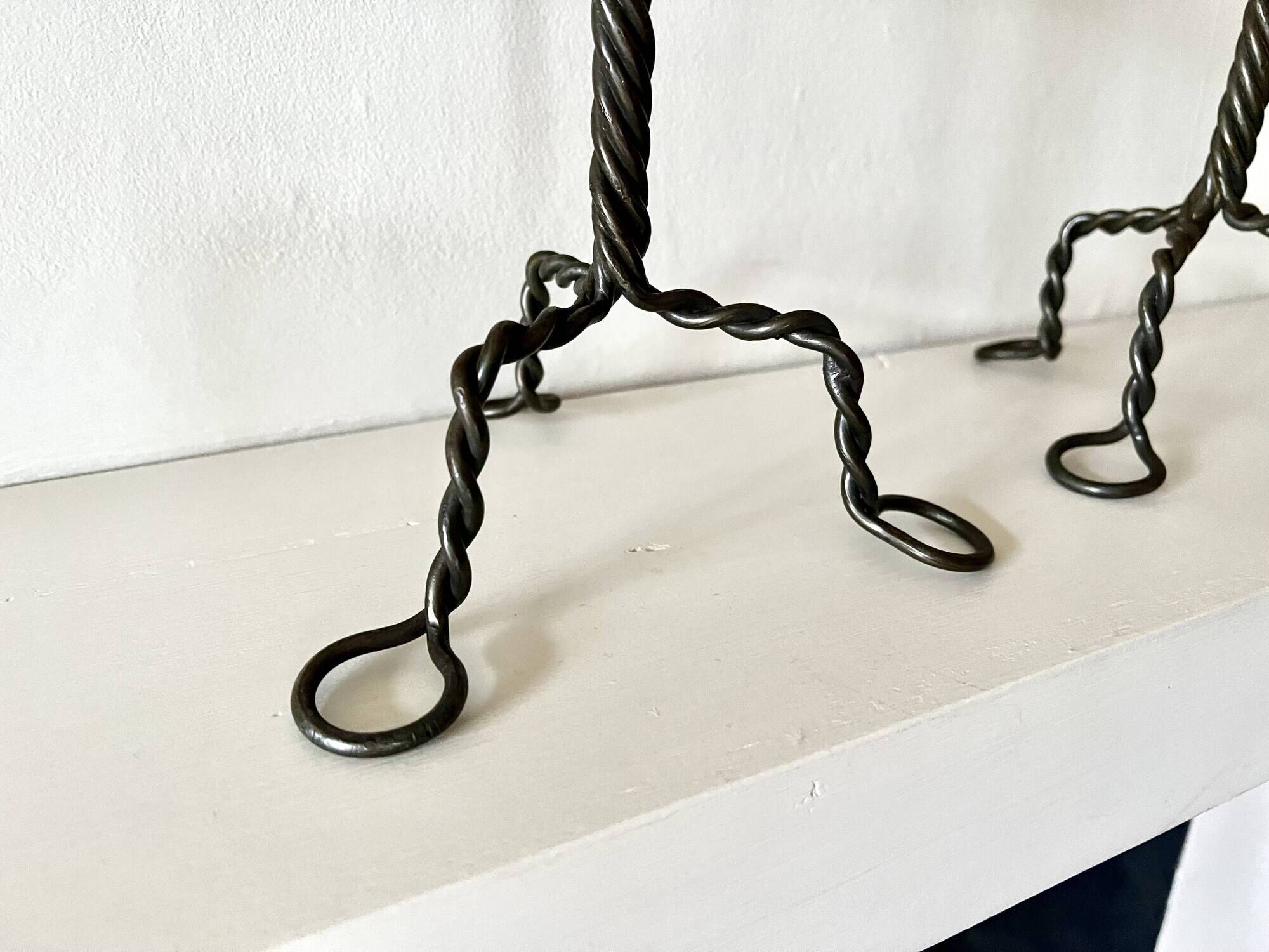 Pair of Arts & Crafts vintage antique candlesticks in wrought iron & copper