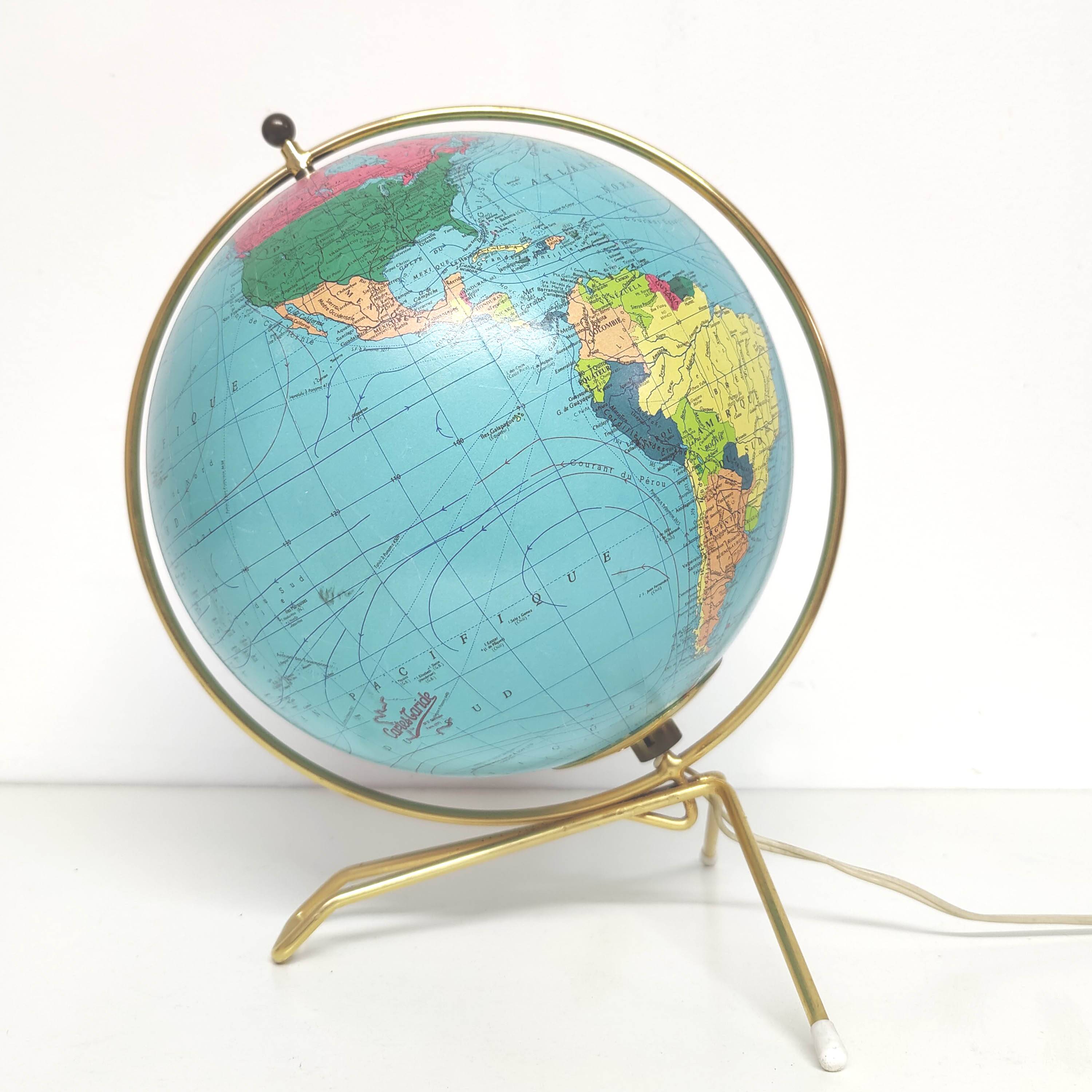 Luminous globe Taride 1970 golden tripod foot