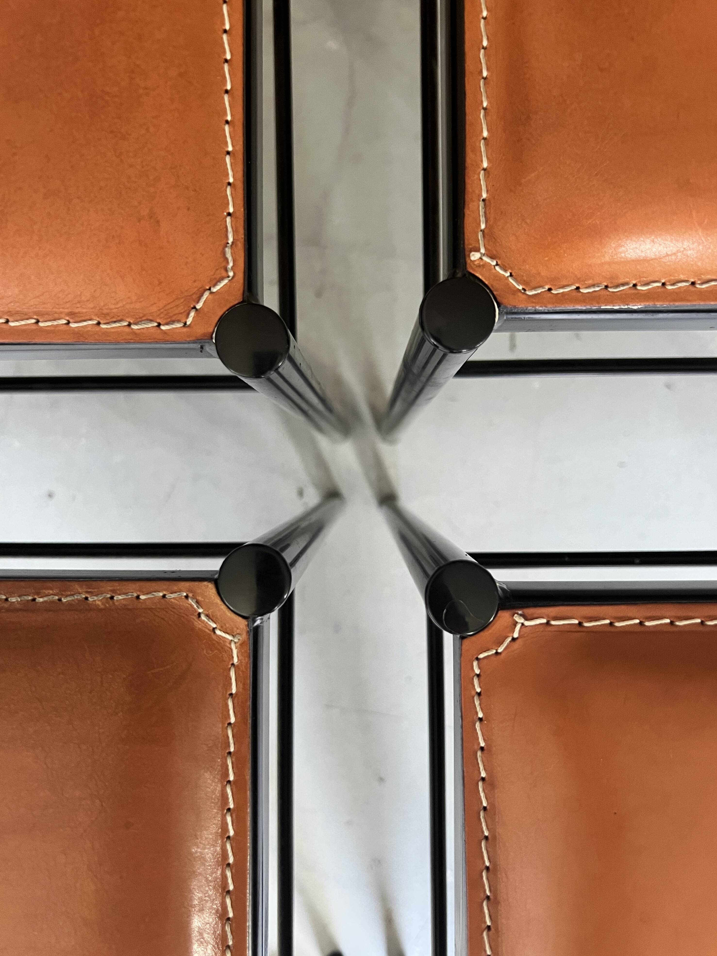 Cognac metal and leather chair, Arrben Italy design 1970