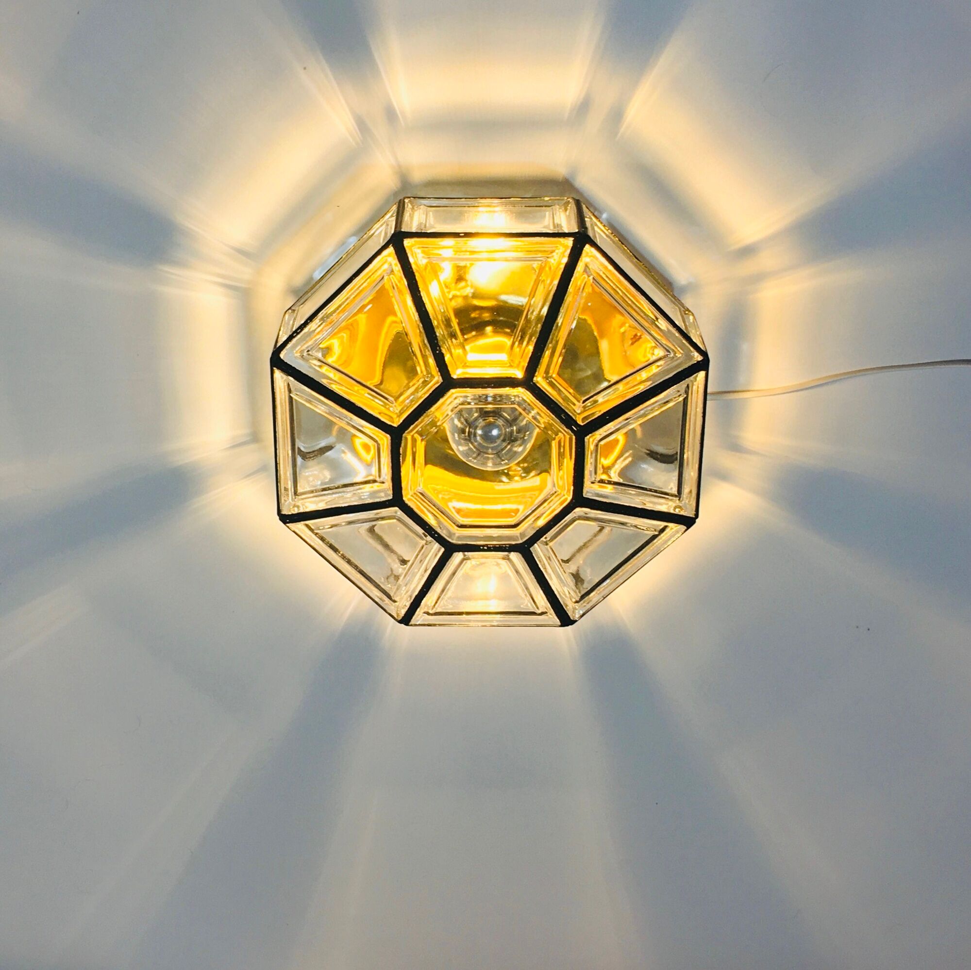 Mid-Century Minimalist Flush Mount/Ceiling Lamp in Glass and Iron from Limburg, Germany, 1960s
