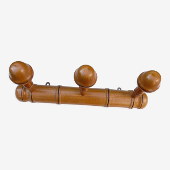 Porte manteau bois façon bambou années 40, 3 patères