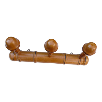 Porte manteau bois façon bambou années 40, 3 patères