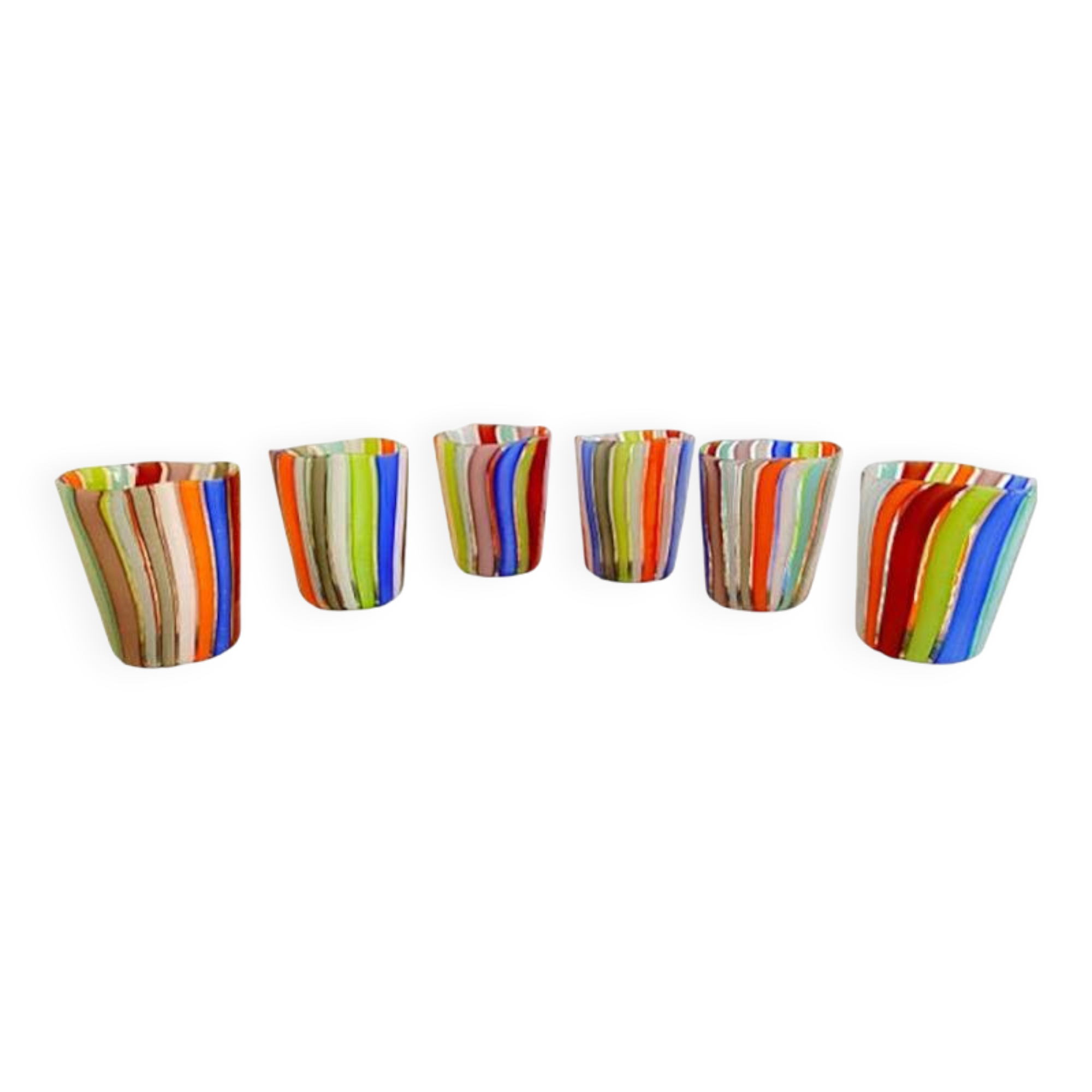Ensemble de 6 verres contemporains multicolores de style Murano