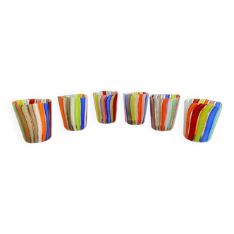Set of 6 Contemporary Multicolored Murano Style Glasses