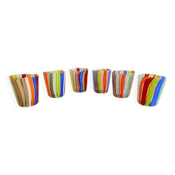 Set of 6 Contemporary Multicolored Murano Style Glasses