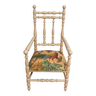 Chaise d'enfant en bois torsadé patine crème 1900 tissu avec oiseau