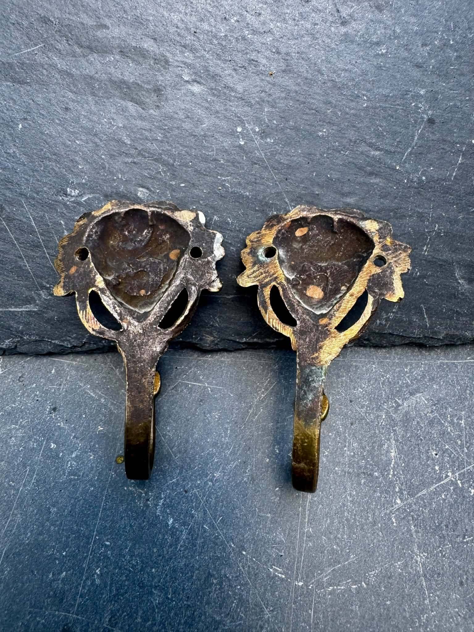 2 brass coat hooks caryatids Art Nouveau