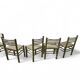 5 x dining chairs / light grey wooden frame / leather seat / Germany 1970s / labeled "ideen für kuchen - innenarchitektur"