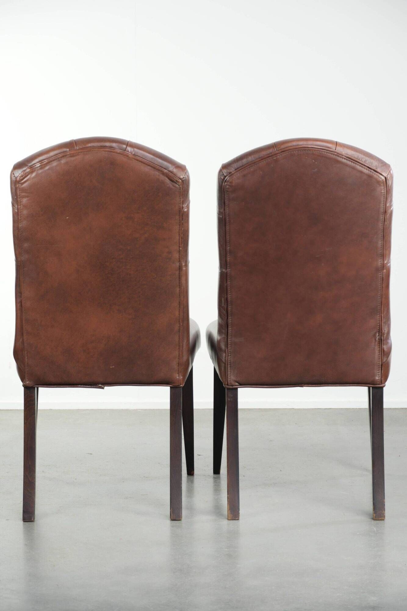 Set of 4 vintage cowhide leather chesterfield dining chairs