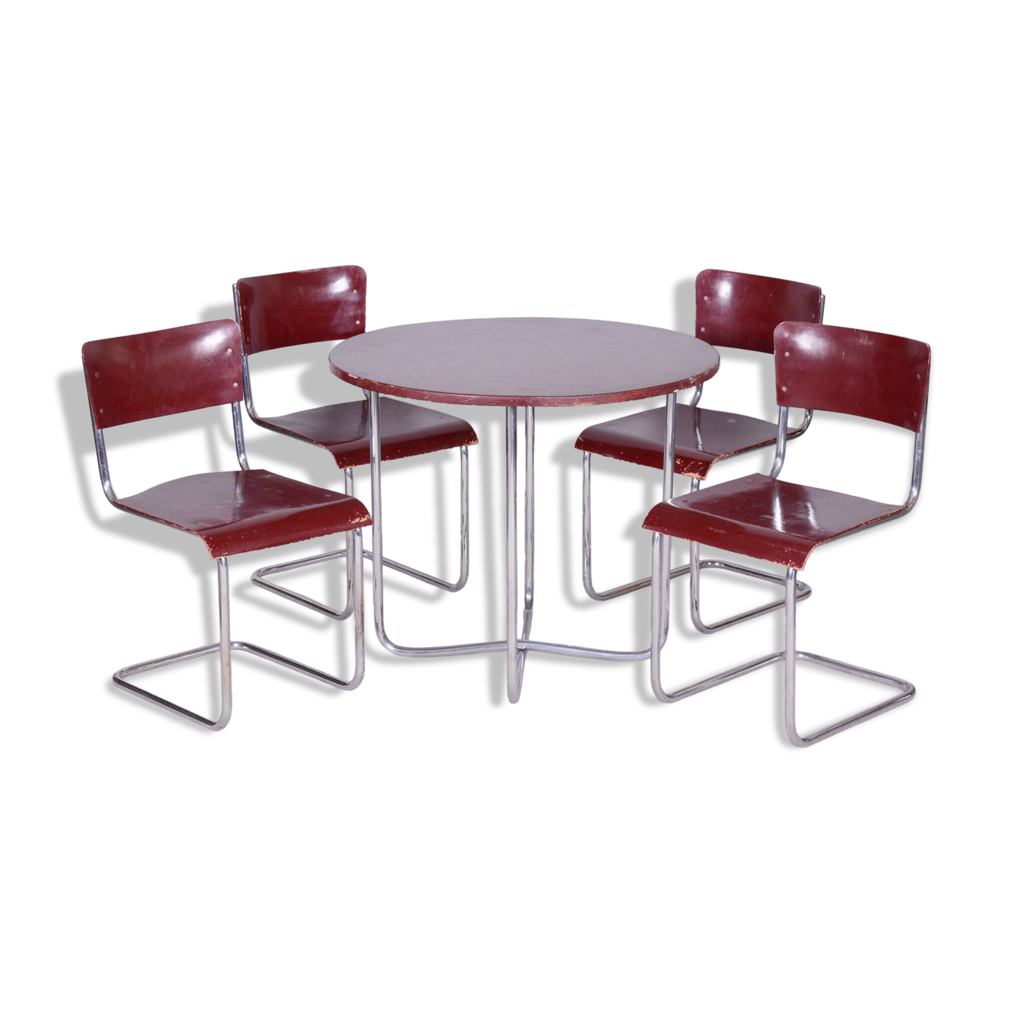 Czech Bauhaus Chrome Dining Table and Chairs attributed to Hynek Gottwald, 1930s, Set of 5