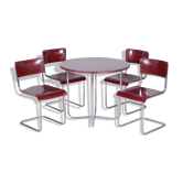 Czech Bauhaus Chrome Dining Table and Chairs attributed to Hynek Gottwald, 1930s, Set of 5