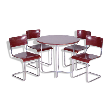 Table à manger en chrome Bauhaus tchèque et chaises attribuées à Hynek Gottwald, années 1930