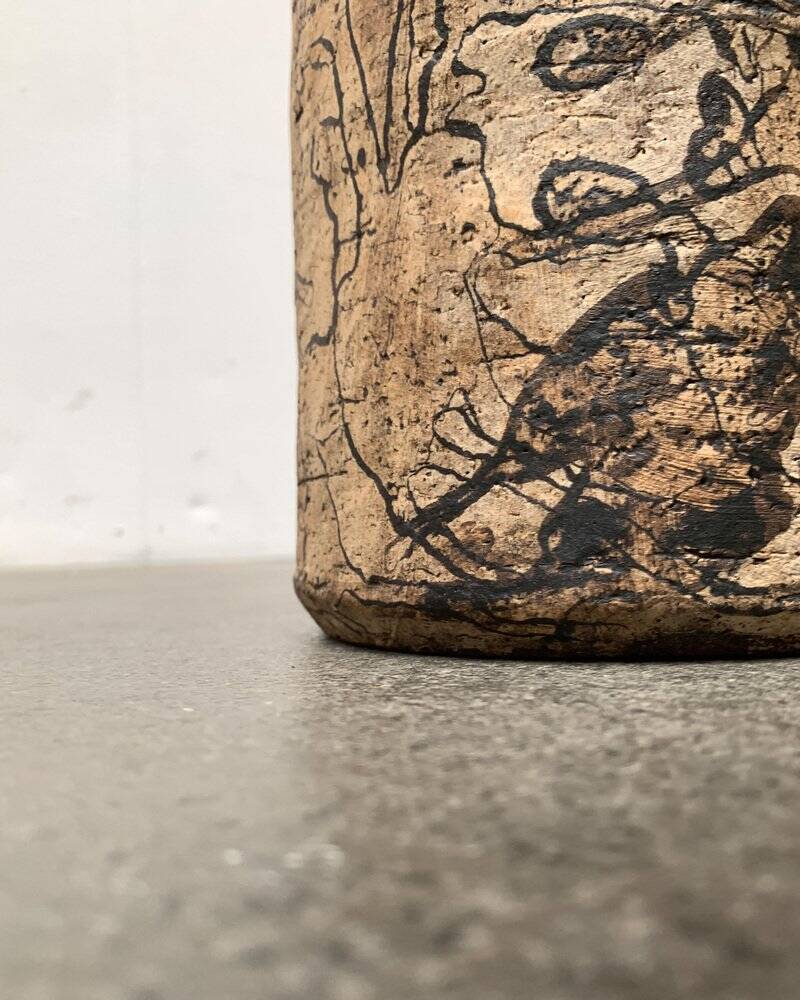 Brutalist Mid-Century Vase in German Ceramic by Gerhard Liebenthron, 1977