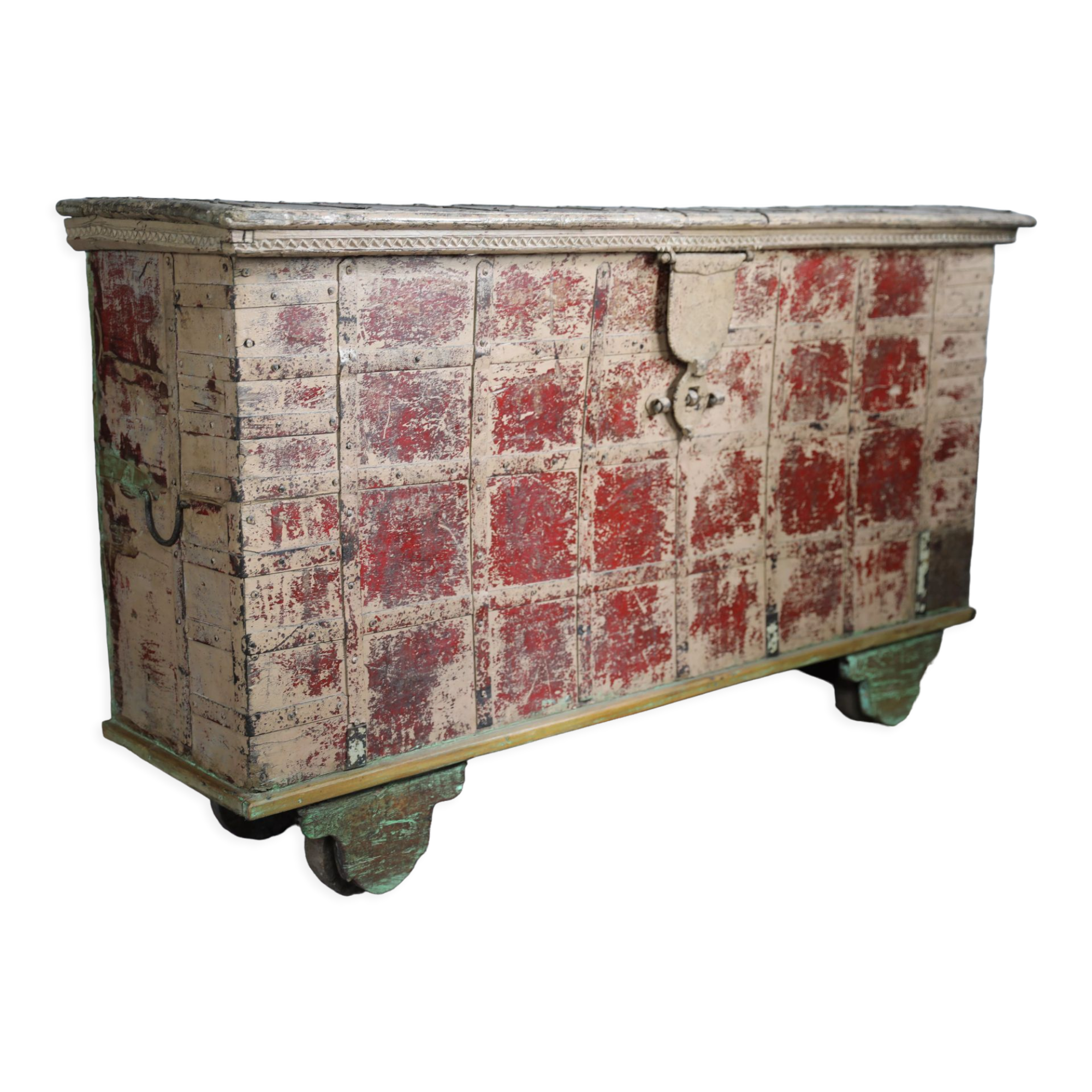 Indian wooden chest on wheel