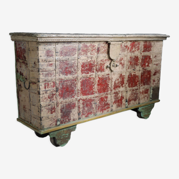 Indian wooden chest on wheel
