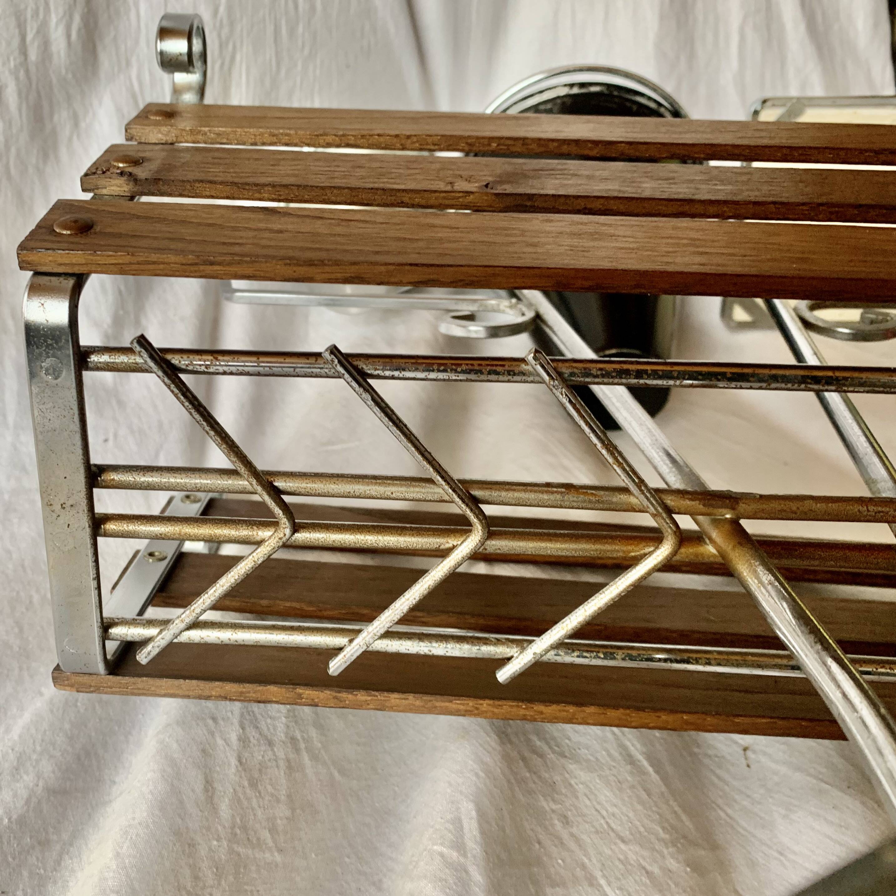 : Multifunctional magazine rack from the 50s-60s in chrome-plated metal and solid wood