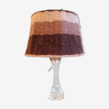 Glass foot bedside lamp and wool /vintage lampshade 60s-70s