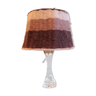 Glass foot bedside lamp and wool /vintage lampshade 60s-70s