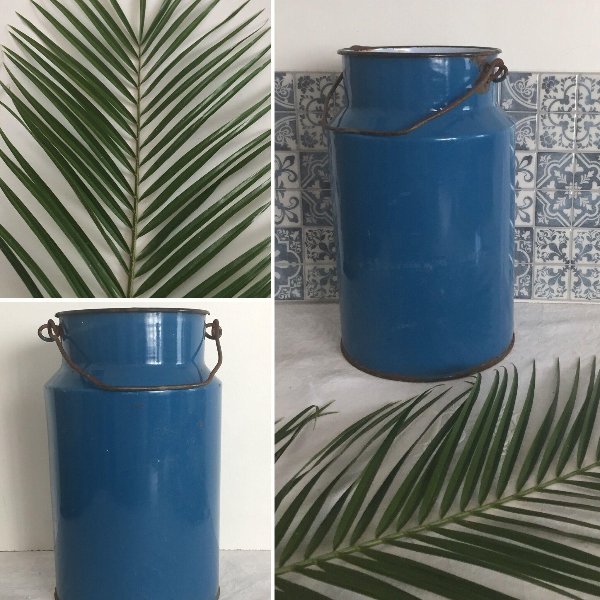 Enamelled blue pot