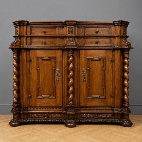 Important Alsatian support buffet in stained solid wood, dating from the 17th century.