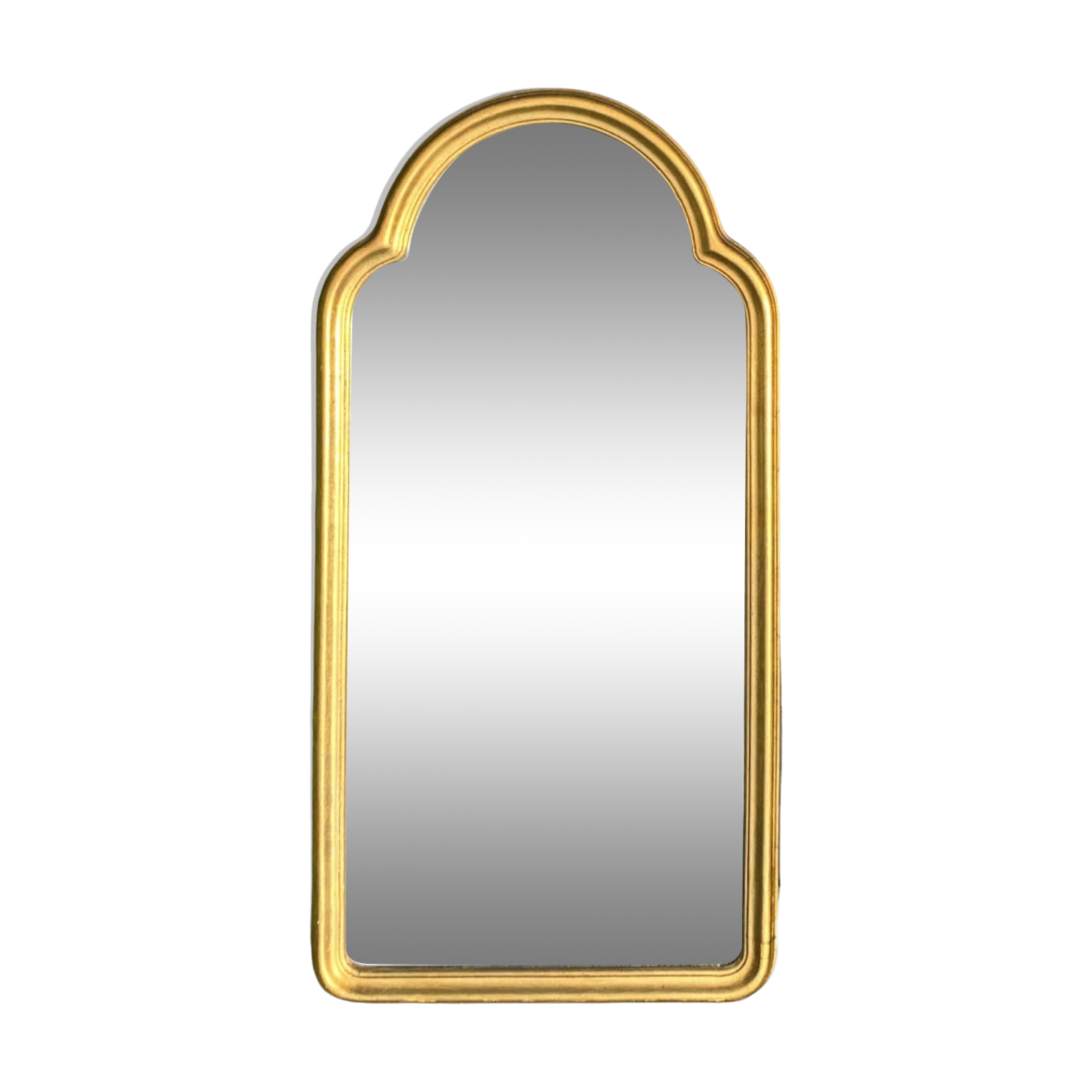 Grand miroir mural style arche en bois peint doré