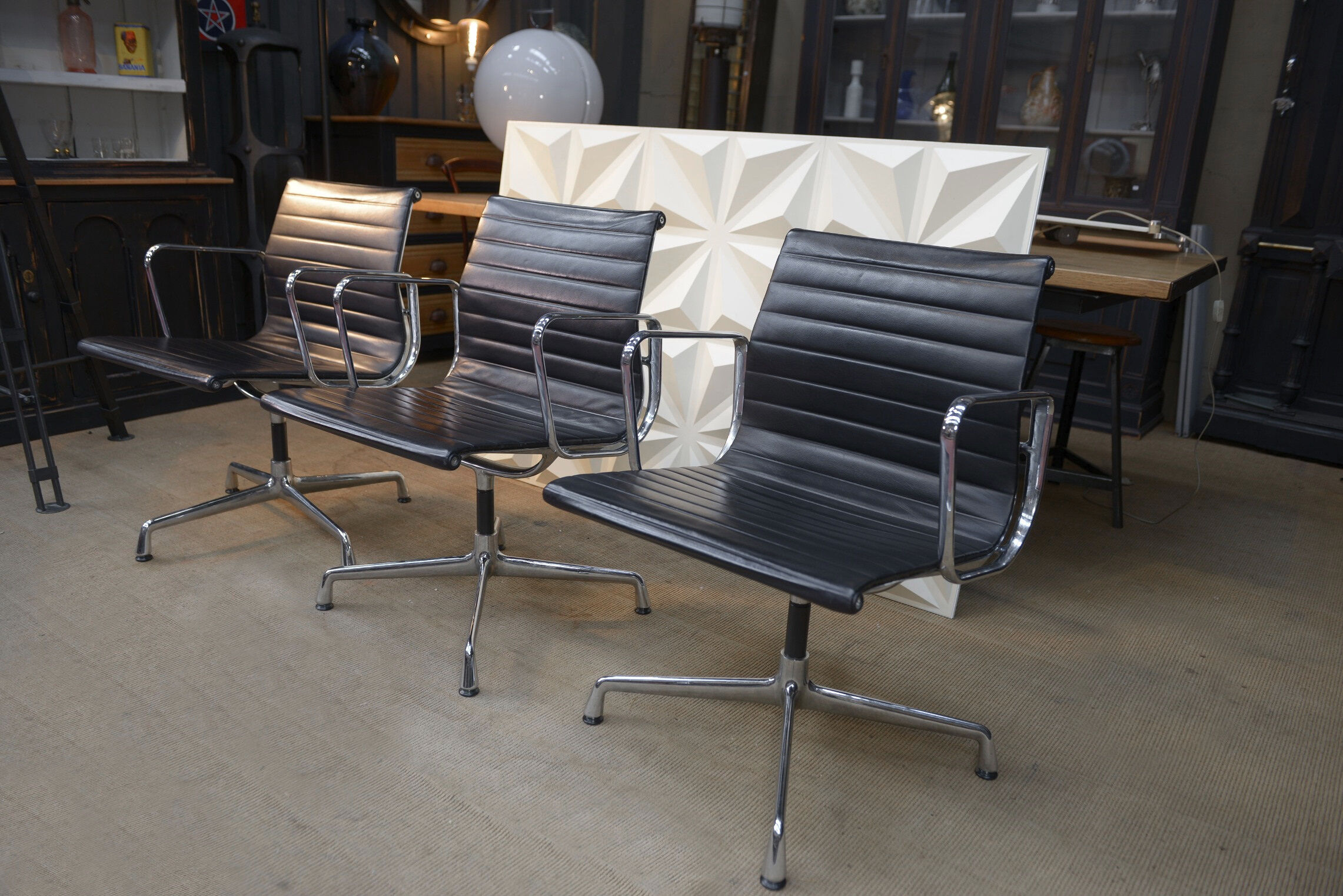 Vintage Leather Swivel Armchairs Ea108 by Charles and Ray Eames for Vitra