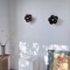 Pair of wooden flower wall lights from the 1970s.