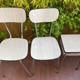 Pair of white formica chairs and stool