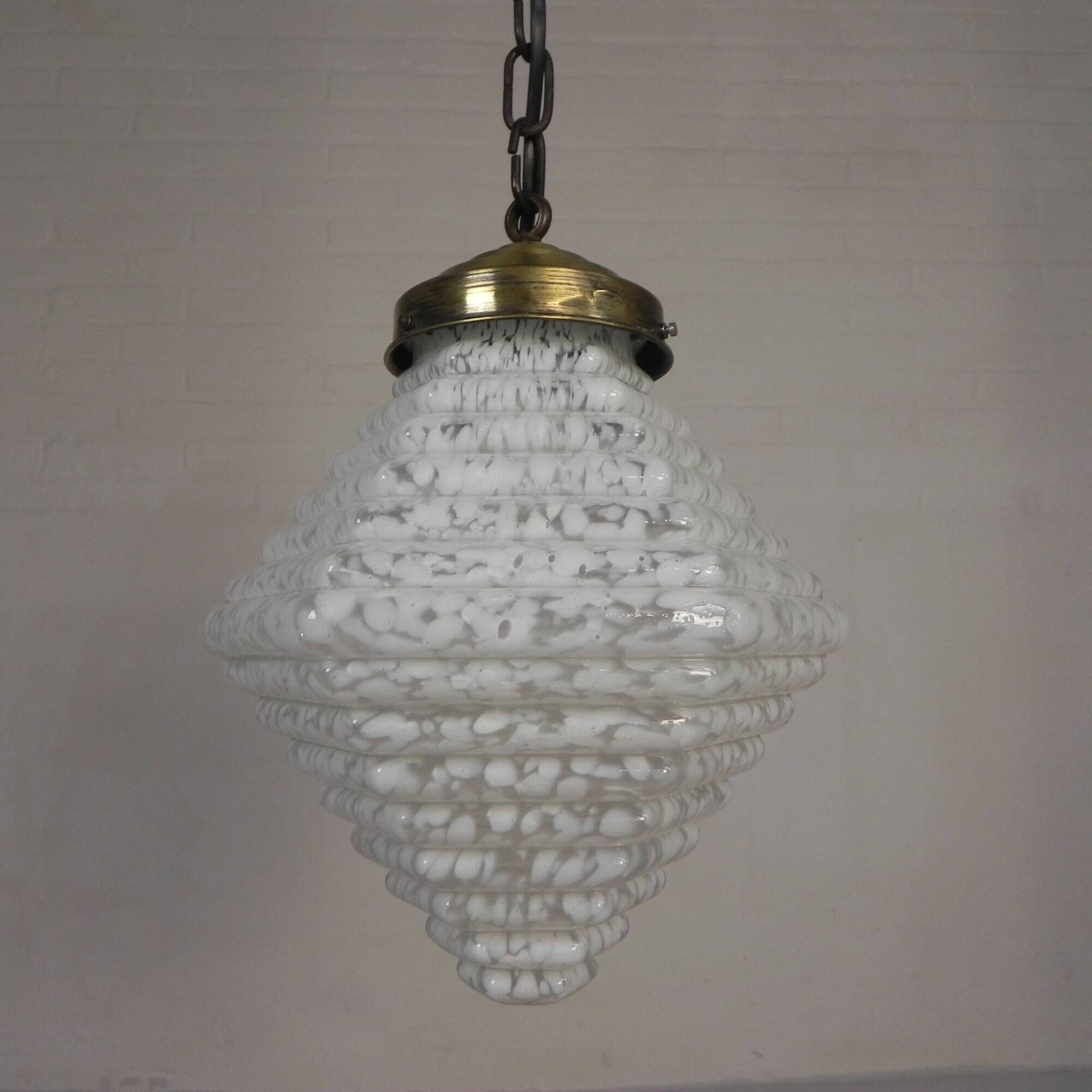 Art Deco pendant lamp with a hexagonal stepped glass shade, 1930s