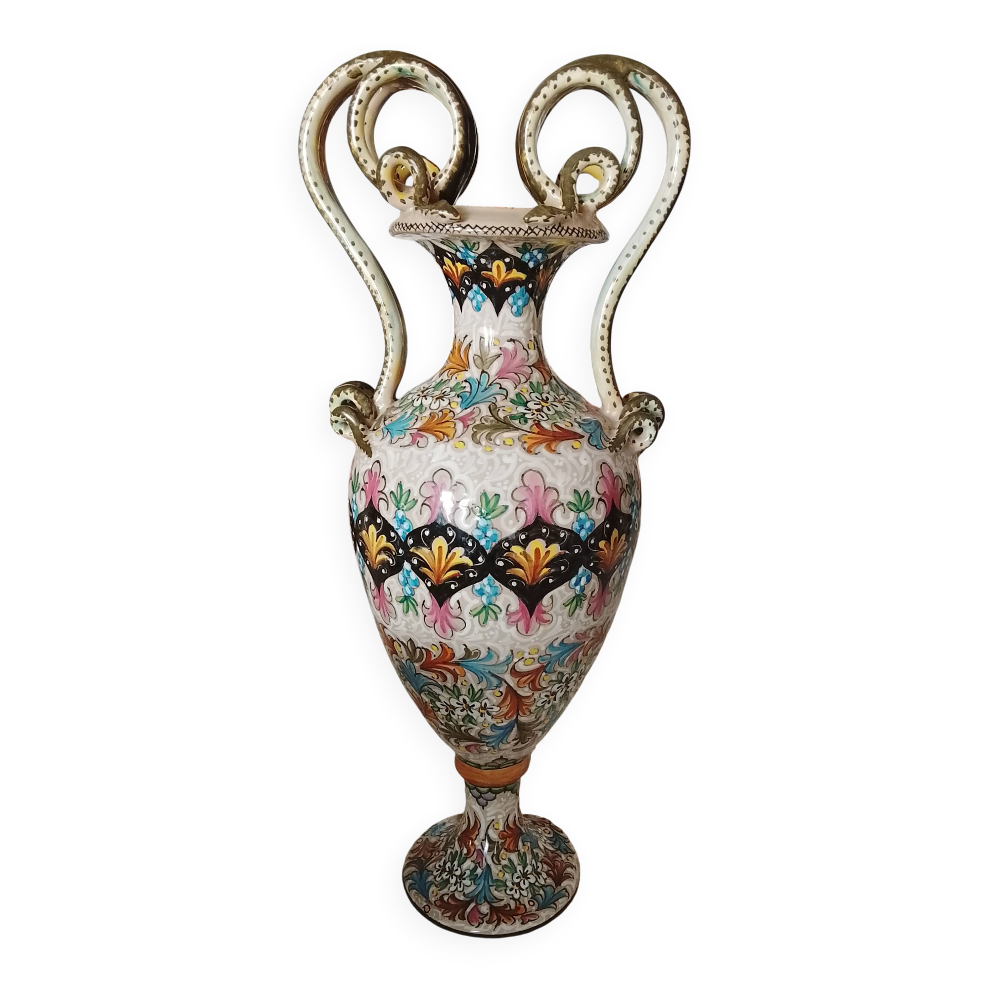 Large ornamental vase in Italian majolica (Molaroni)