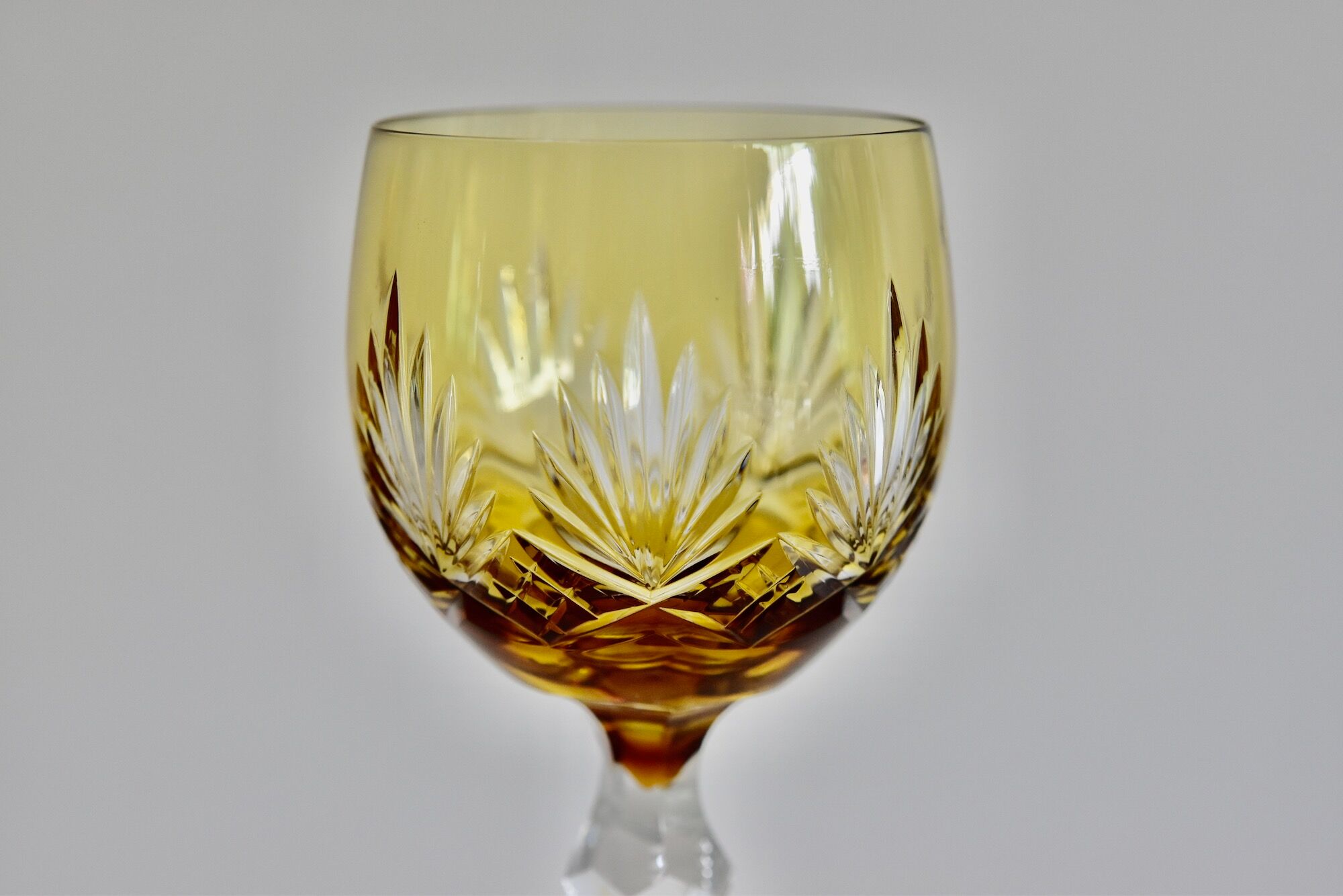 Set of 6 Bohemian Multicolored Antique Crystal Wine Glasses