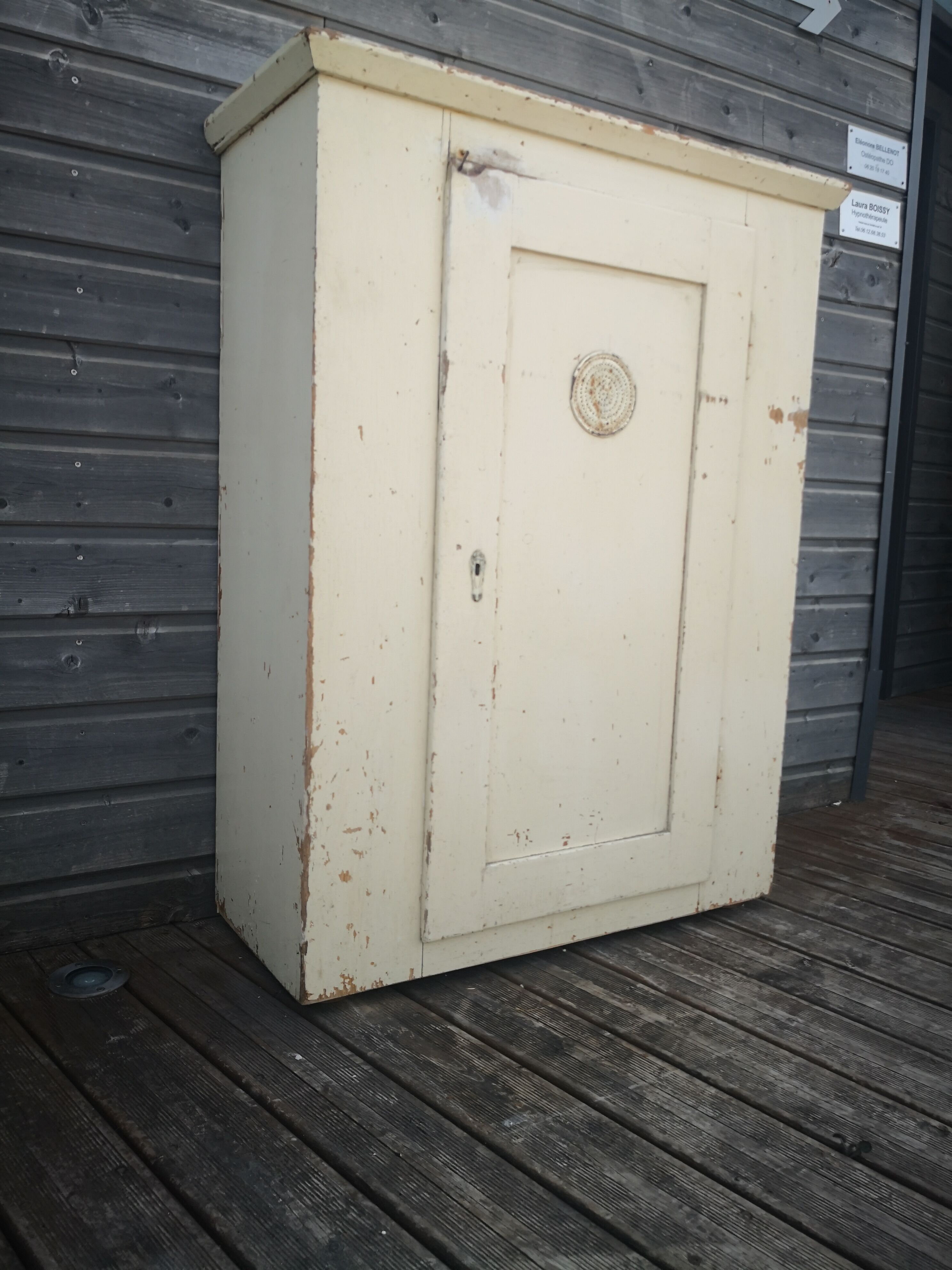 Vintage wooden pantry, old kitchen furniture