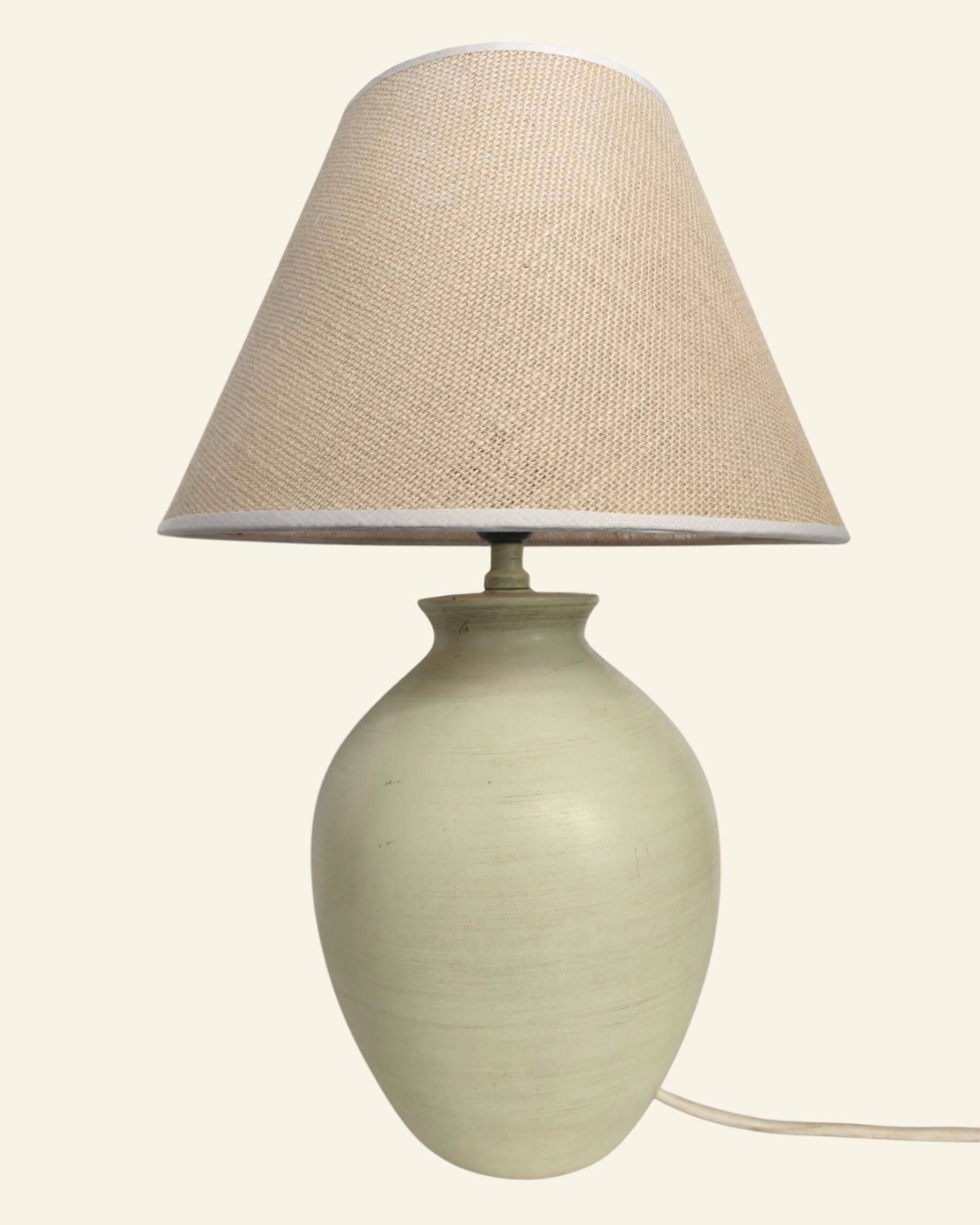 Ceramic lamp base turned in sand colour, organic shape.
