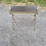 Magazine and document rack, Formica, chrome, gold finish