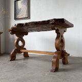 Table artisanale en orme massif, art populaire