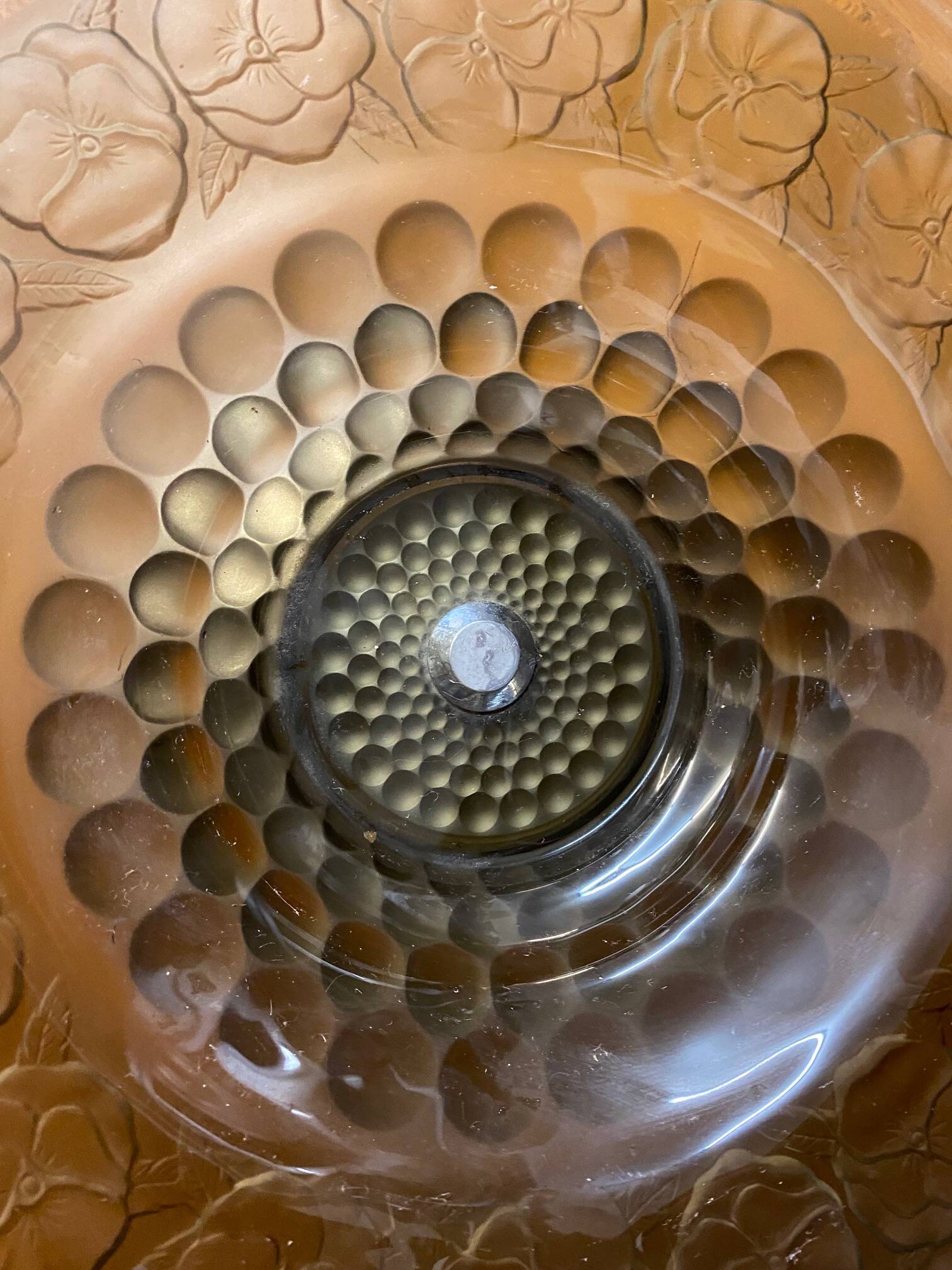 ART DECO FRUIT BOWL SMOKED GLASS PETUNIAS DECOR CHROME FOOT ROUND SHAPE