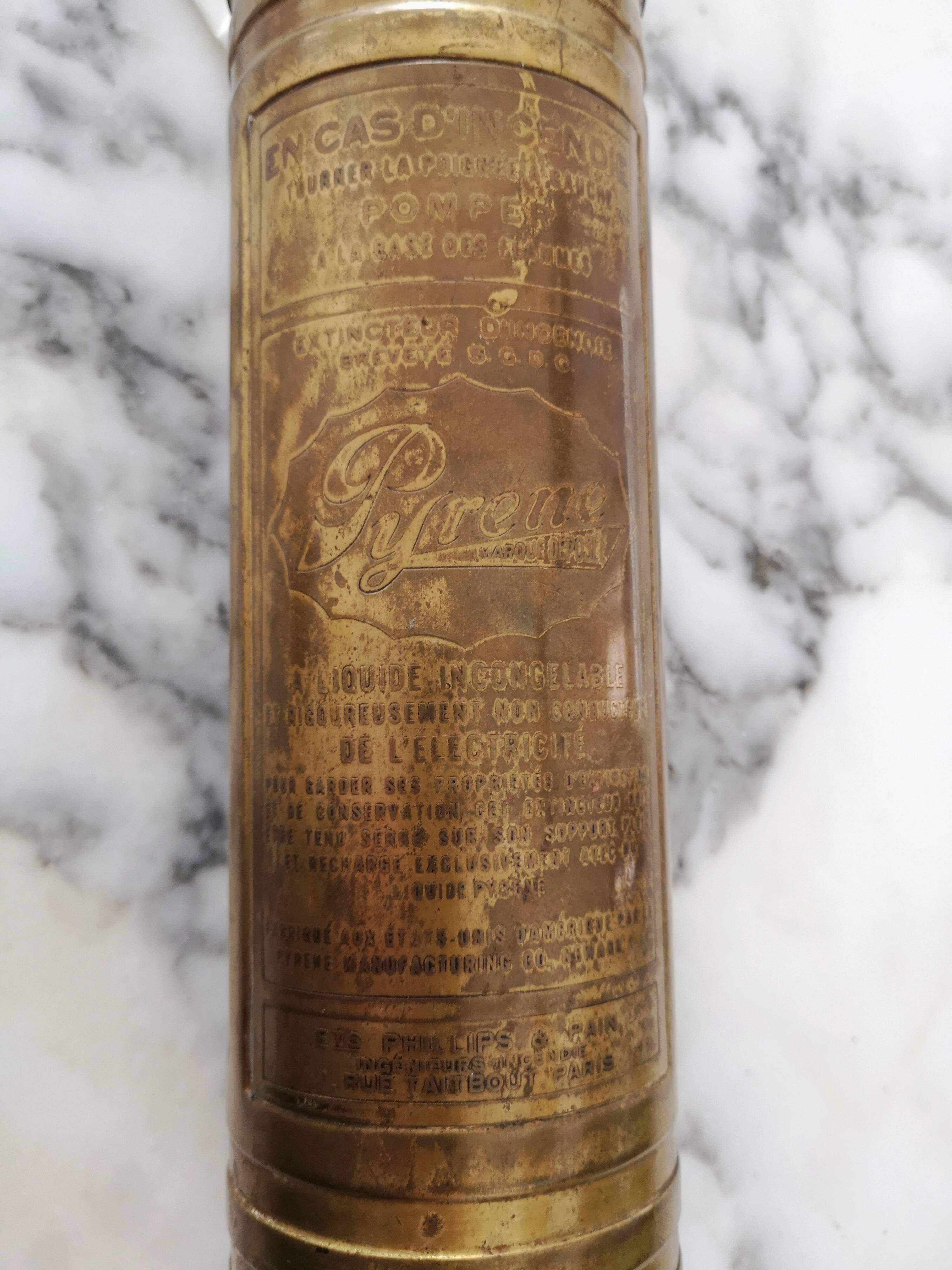 Pyrene, brass fire extinguisher for automobile