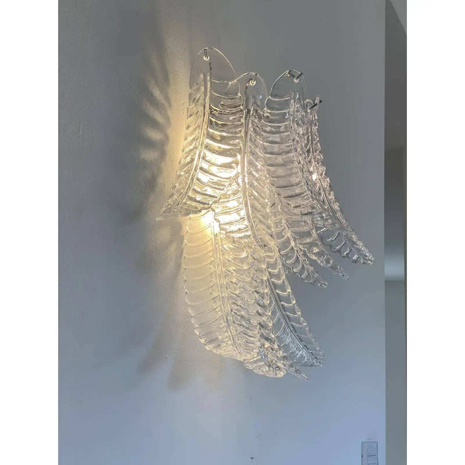 Transparent “Felci” Murano Glass Sconces – A Pair