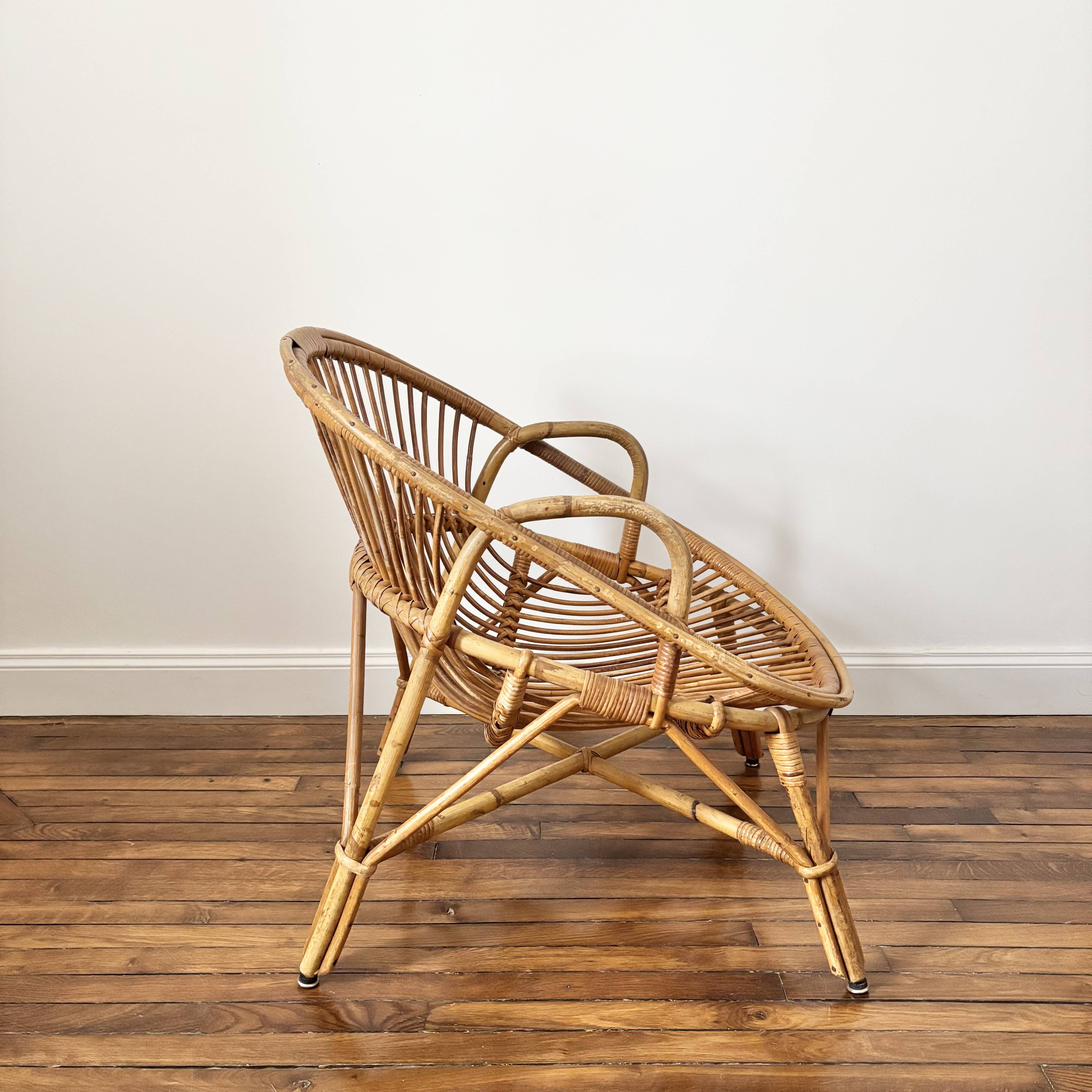 fauteuil en rotin vintage