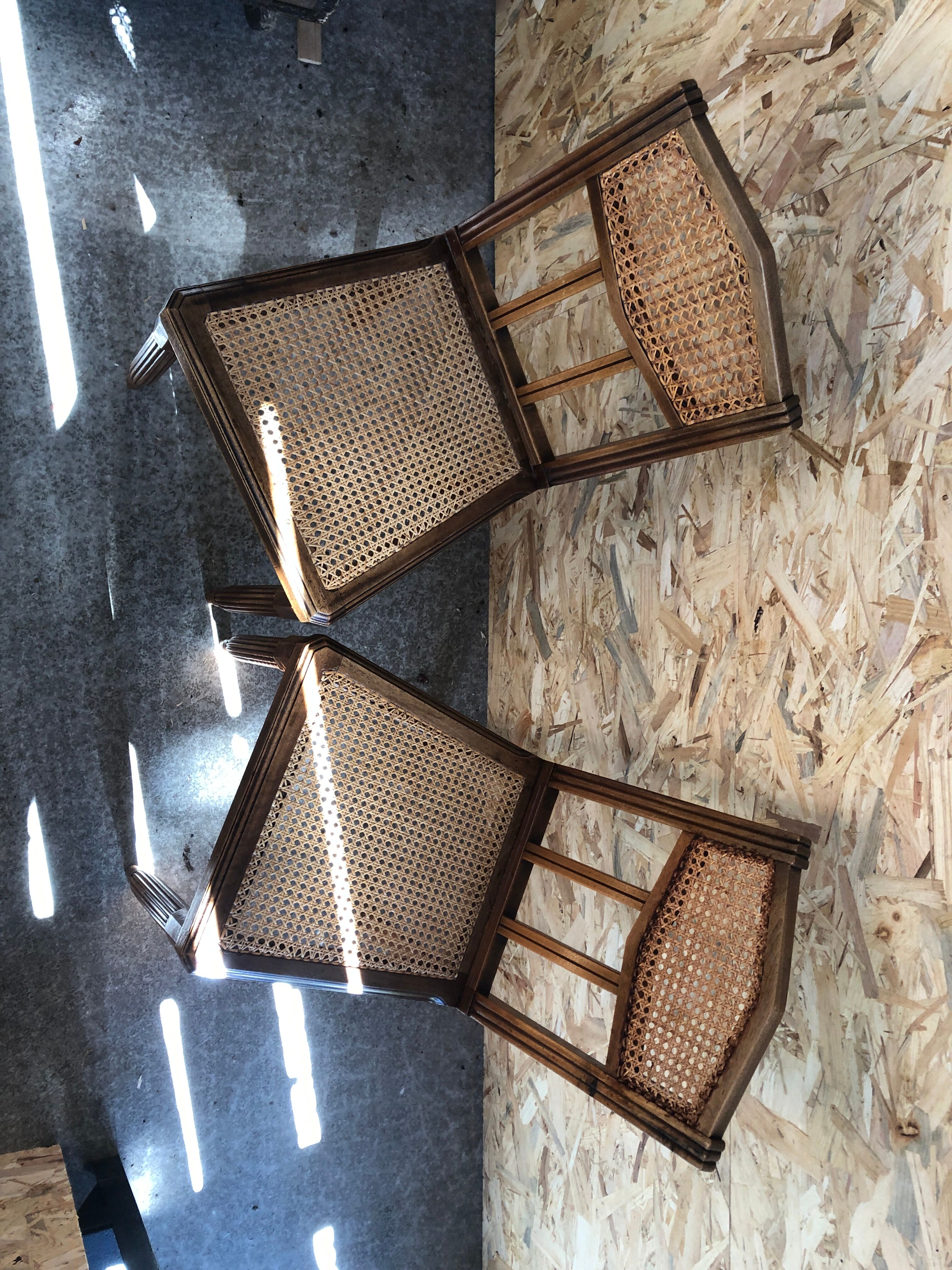 Pair old chair style louis xvi wood + seat & back cannée vintage