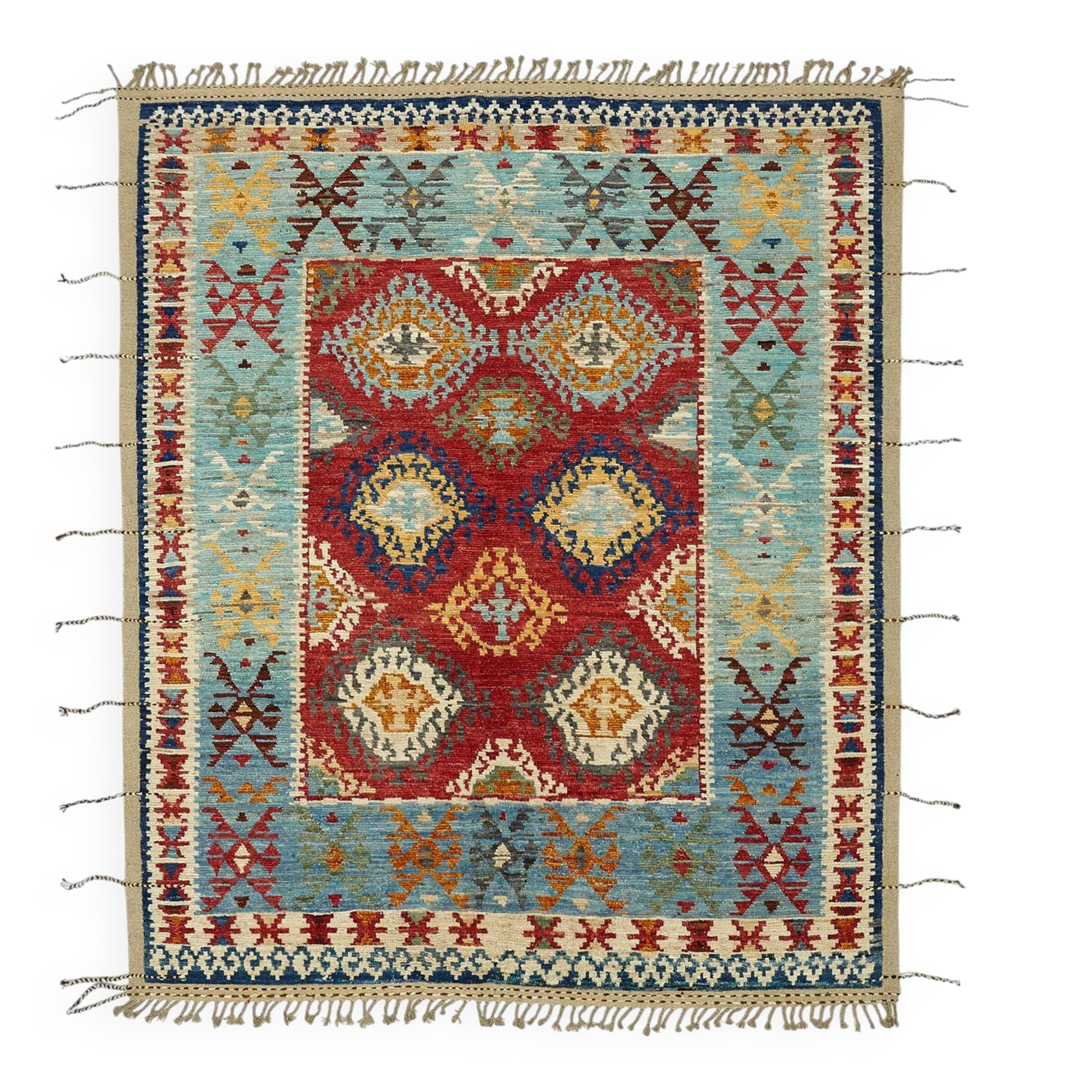 Hand-Knotted Tribal Unique 244 cm x 295 cm Multicolor Wool Carpet