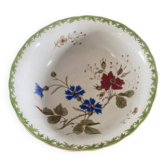 Coupe ancienne (fin 19e-début 20e) sur pied en faïence blanche Terre de Fer estampillée Creil et Montereau
