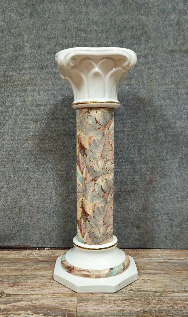 Colonne / Sellette vintage en porcelaine décor floral – H 79 cm