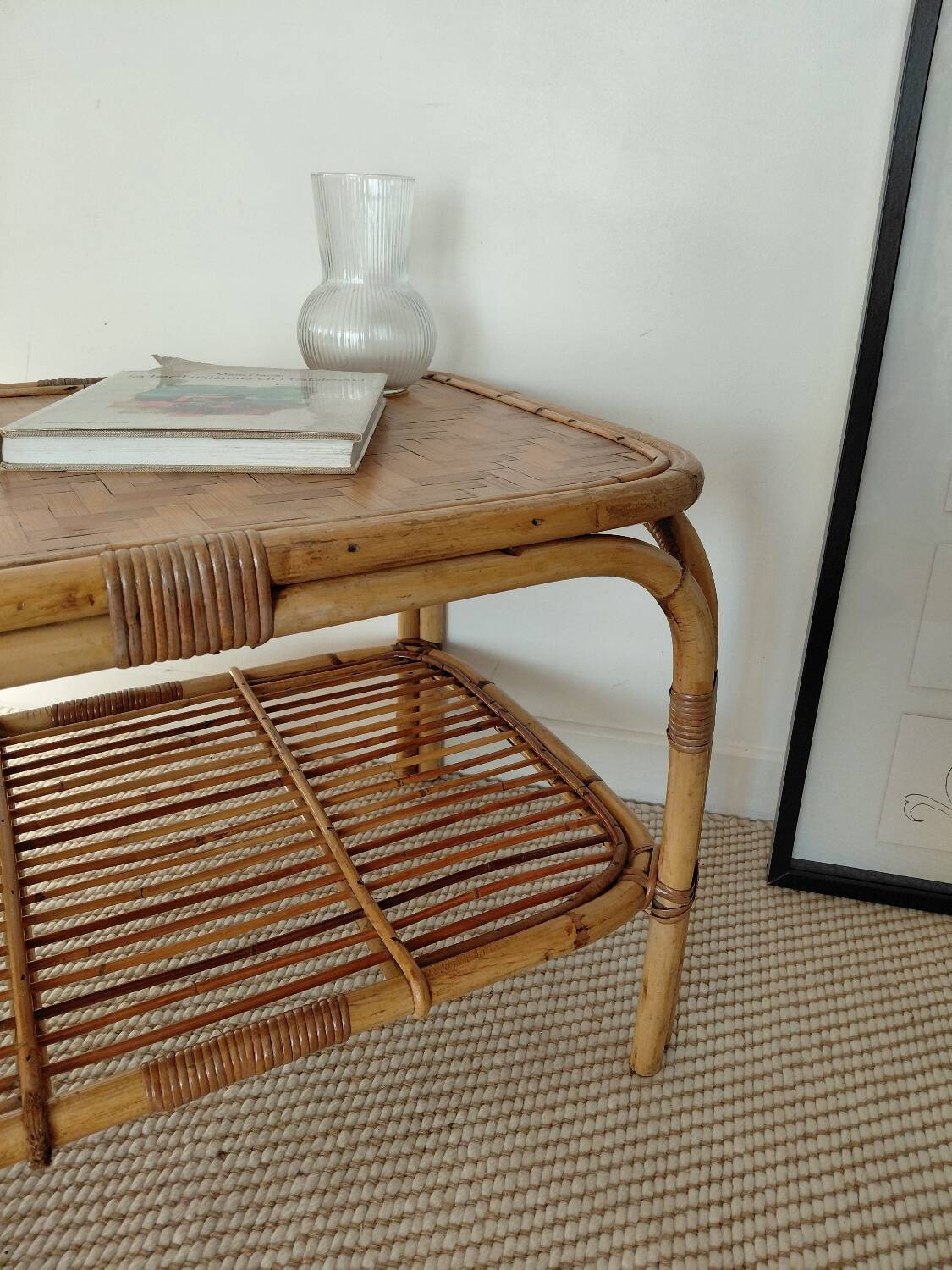 Vintage rattan coffee table from the 70s - organic lines, Riviera spirit.