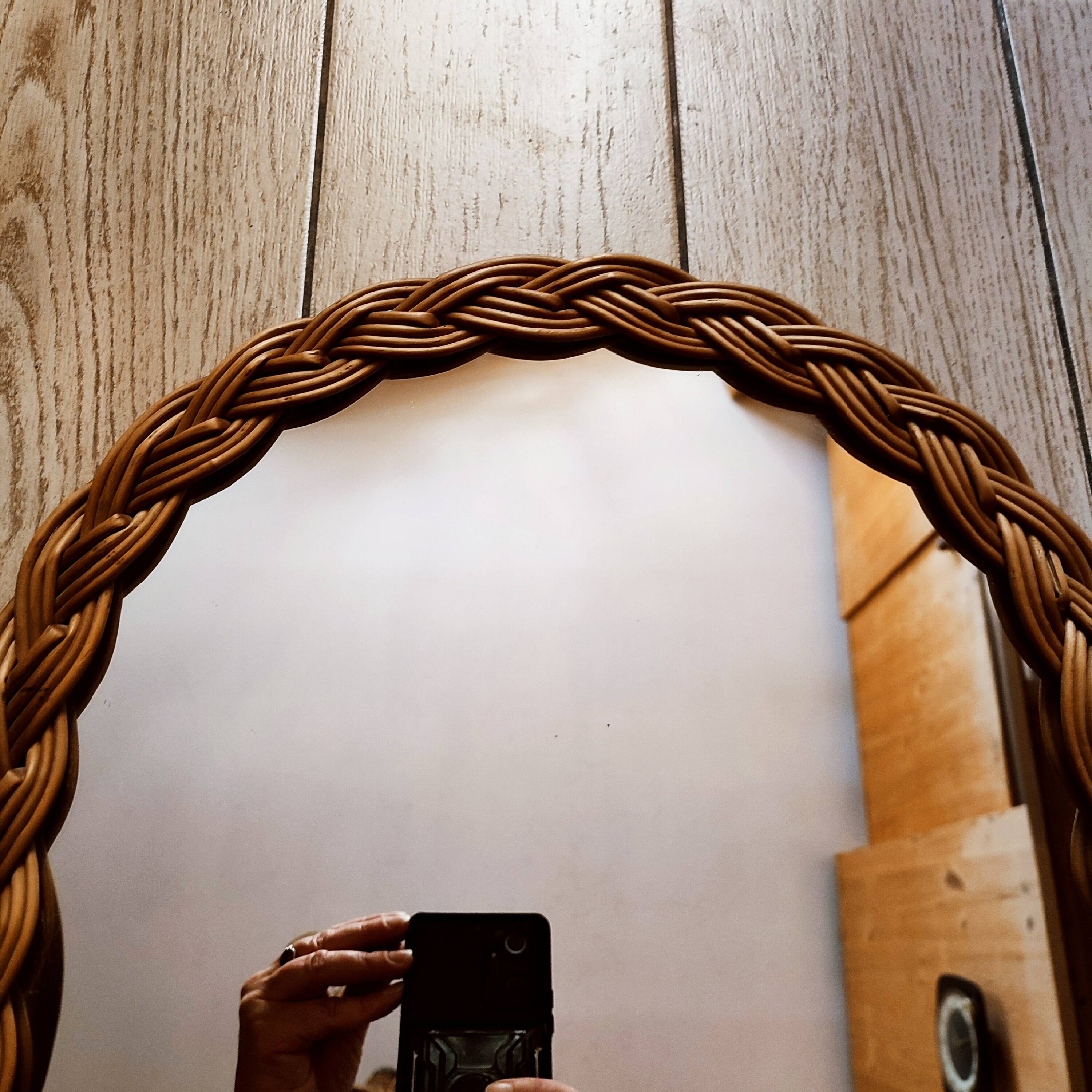 Woven rattan mirror