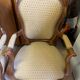Two Louis XV style wooden and fabric armchairs